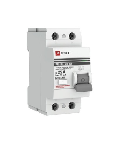 УЗО ВД-100 2P 25А 30мА тип AC эл-мех  PROxima (elcb-2-25-30-em-pro). Выключатель дифференциального тока (УЗО). EKF в Симферополе