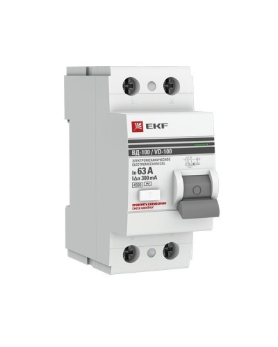 УЗО ВД-100 2P 63А 300мА тип AC эл-мех  PROxima (elcb-2-63-300-em-pro). Выключатель дифференциального тока (УЗО). EKF в Симферополе