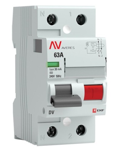 DV 2P 63А/ 30мА (AC)  AVERES (rccb-2-63-30-ac-av). Выключатели дифференциального тока (УЗО). EKF в Симферополе