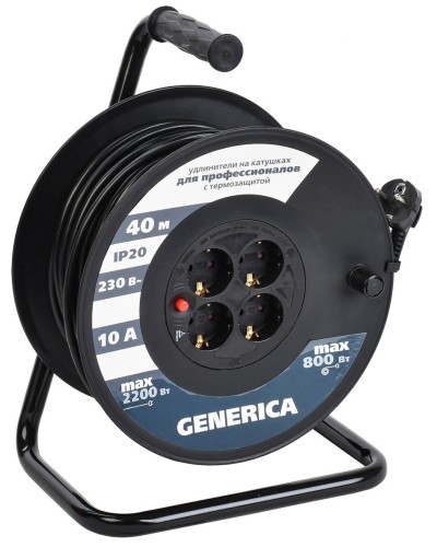 УК40 4 места 2P+PE, 40м GENERICA (WKP10-10-04-40-G). Удлинитель на катушке с термозащитой, 3х1,0кв.мм. IEK в Симферополе