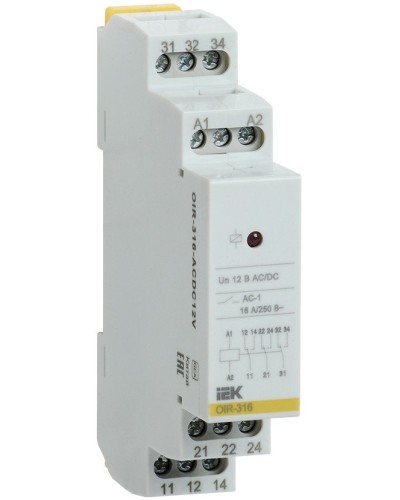 Реле промежуточное модульное OIR 3 контакта 16А 12В AC/DC (OIR-316-ACDC12V). Реле промежуточное модульное. IEK в Симферополе