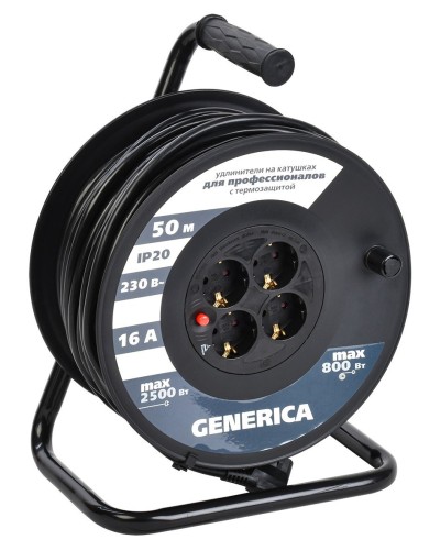 УК50 4 места 2P+PE, 50м GENERICA (WKP20-16-04-50-G). Удлинитель на катушке с термозащитой, 3х1,5кв.мм. IEK в Симферополе