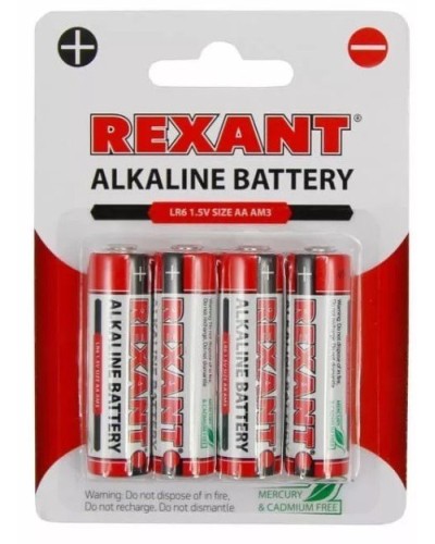 Алкалиновая батарейка AA/LR6 1,5 V 4 шт. блистер REXANT (30-1027). Элемент питания. Rexant в Симферополе