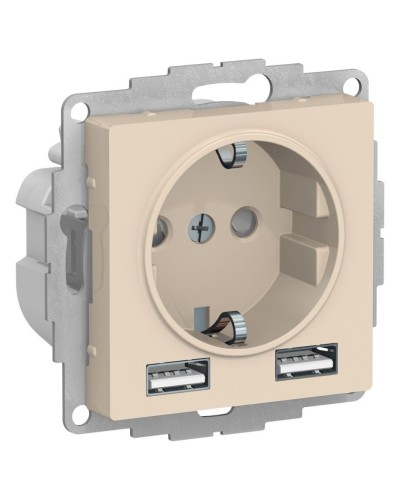 AtlasDesign розетка 1-местная с 2 USB A+A, скрытой установки, механизм, бежевый (ATN000230). Розетка с USB. Systeme Electric в Симферополе