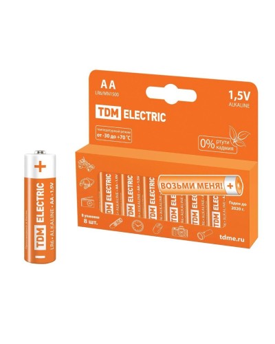 LR6 AA Alkaline 1,5V PAK-8 TDM (SQ1702-0009). Элемент питания. TDM ЕLECTRIC в Симферополе