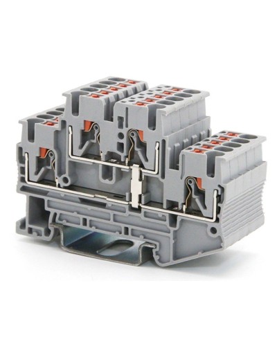 Клемма двухуровневая, зажим push-in, 2.5 кв.мм, серая (VPRTT-2.5-PV-GY). Клемма проходная, 4 точки подключения, уровни соединены перемычкой. ДКС в Симферополе